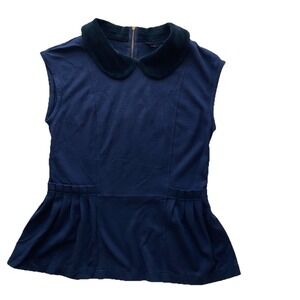 Marc by Marc Jacobs Vintage Top Peter Pan Collar Pleats Preppy Small Navy Blk Sm